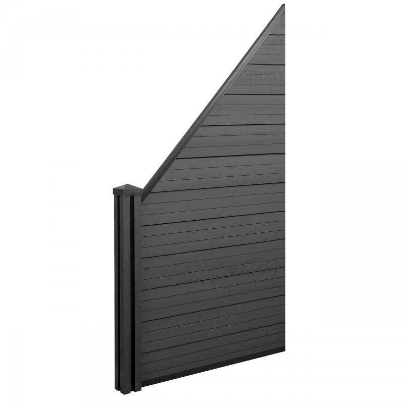 WPC-Sichtschutz Sarthe, Windschutz Zaun, WPC-Pfosten ~ Erweiterungselement schrg links, 0,98m anthrazit