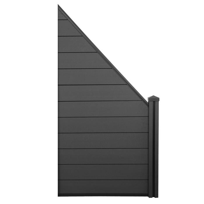 WPC-Sichtschutz Sarthe, Windschutz Zaun, WPC-Pfosten ~ Erweiterungselement schrg links, 0,98m anthrazit