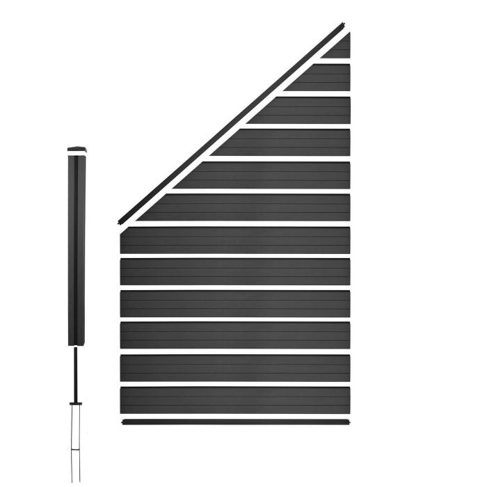 WPC-Sichtschutz Sarthe, Windschutz Zaun, WPC-Pfosten ~ Erweiterungselement schrg links, 0,98m anthrazit