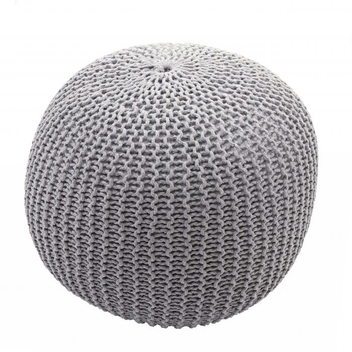 Pouf HWC-E16, Strickhocker Sitzhocker Strickpouf, Strickoptik 40x50cm ~ grau