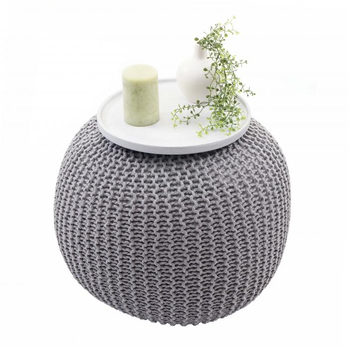 Pouf HWC-E16, Strickhocker Sitzhocker Strickpouf, Strickoptik 40x50cm ~ grau