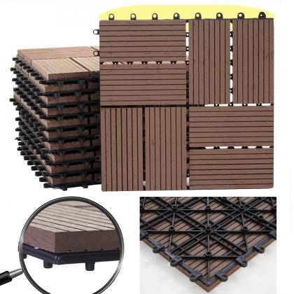 WPC Bodenfliese Rhone, Holzoptik Balkon/Terrasse, 11x je 30x30cm = 1qm ~ Premium, coffee Vierecke