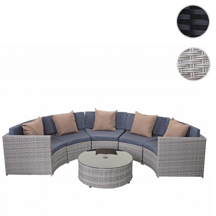 Poly-Rattan Garnitur rund HWC-E17, Garten-Set Sitzgruppe ~ grau, Polster dunkelgrau, Kissen beige