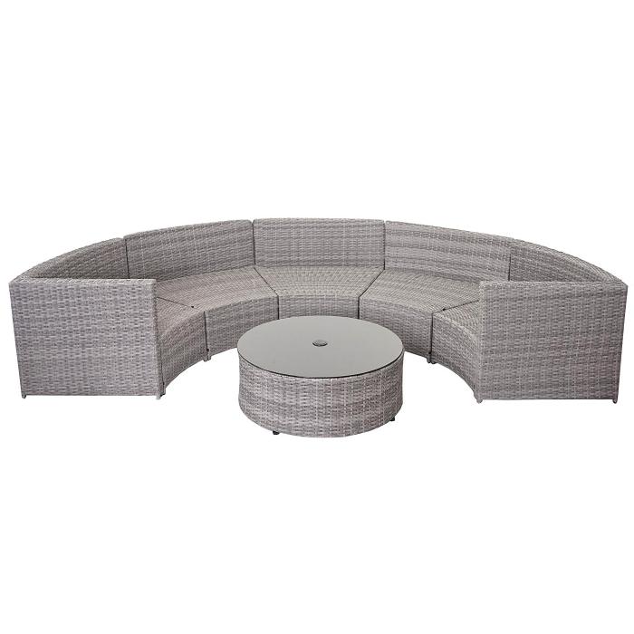 Poly-Rattan Garnitur rund HWC-E17, Garten-Set Sitzgruppe ~ grau, Polster dunkelgrau, Kissen beige