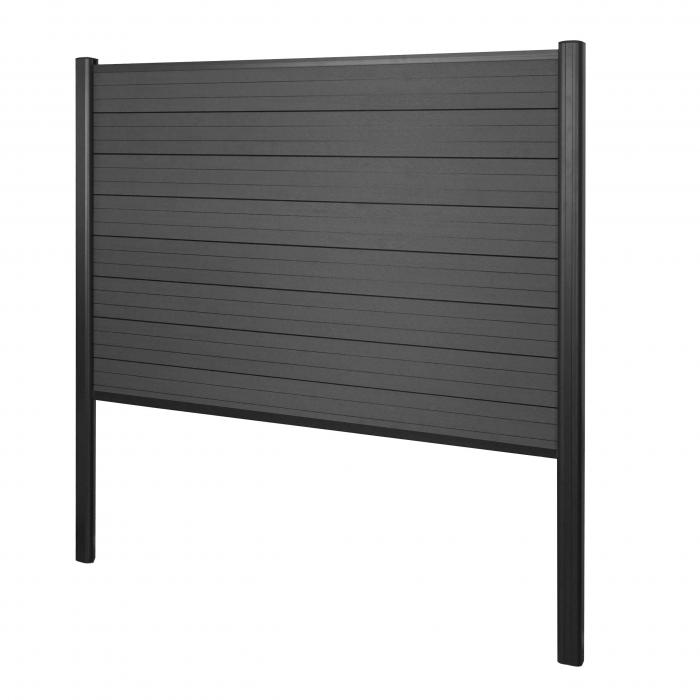 WPC-Sichtschutz Sarthe, Zaun Windschutz, Alu-Pfosten zum Einbetonieren ~ Basiselement, 190cm anthrazit