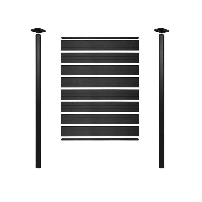 WPC-Sichtschutz Sarthe, Zaun Windschutz, Alu-Pfosten zum Einbetonieren ~ Basiselement schmal, 100cm anthrazit