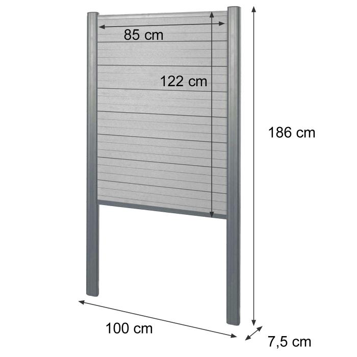 WPC-Sichtschutz Sarthe, Zaun Windschutz, Alu-Pfosten zum Einbetonieren ~ Basiselement schmal, 100cm braun