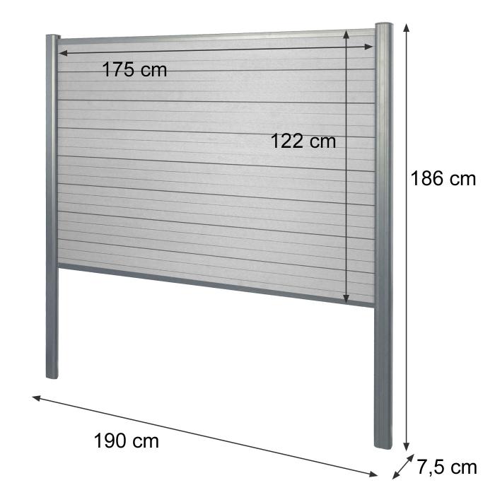 WPC-Sichtschutz Sarthe, Zaun Windschutz, Alu-Pfosten zum Einbetonieren ~ Basiselement, 190cm braun