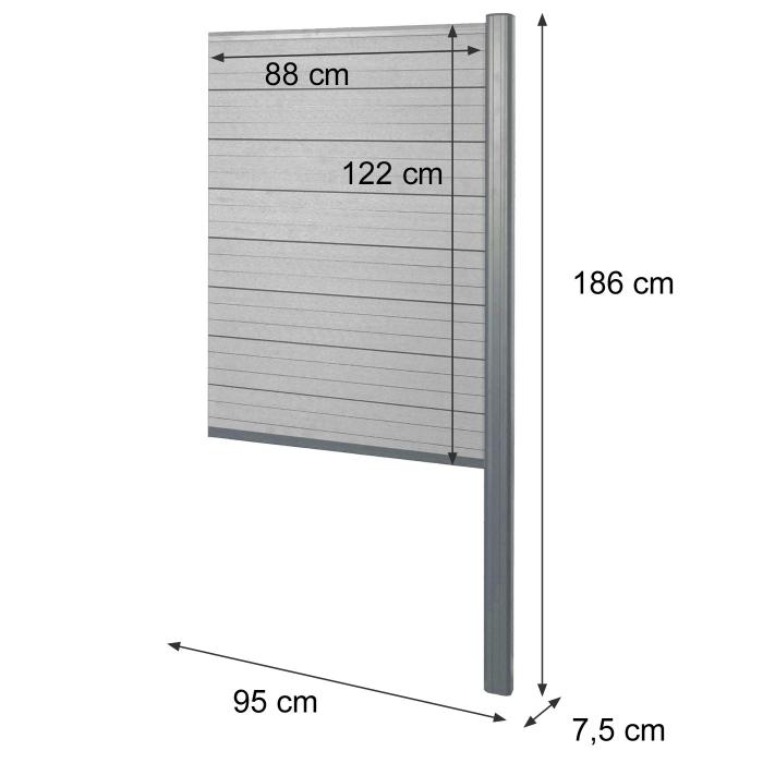 WPC-Sichtschutz Sarthe, Zaun Windschutz, Alu-Pfosten zum Einbetonieren ~ Erweiterungselement schmal, 95cm grau