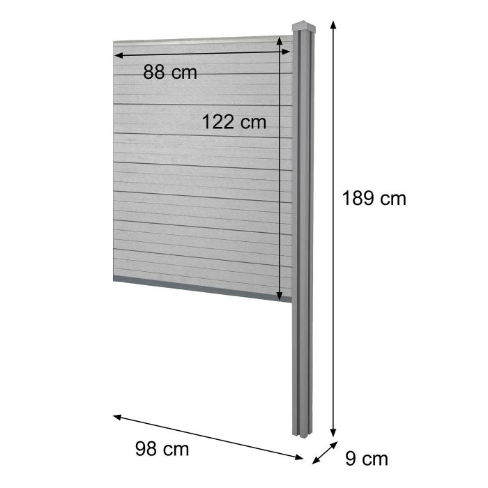 WPC-Sichtschutz Sarthe, Zaun Windschutz, WPC-Pfosten zum Einbetonieren ~ Erweiterungselement schmal, 98cm braun