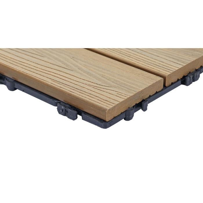 WPC Bodenfliese HWC-E20, Holzoptik Balkon/Terrasse, 3D-Struktur linear ~ 11x je 30x30cm = 1qm, geprgt-braun