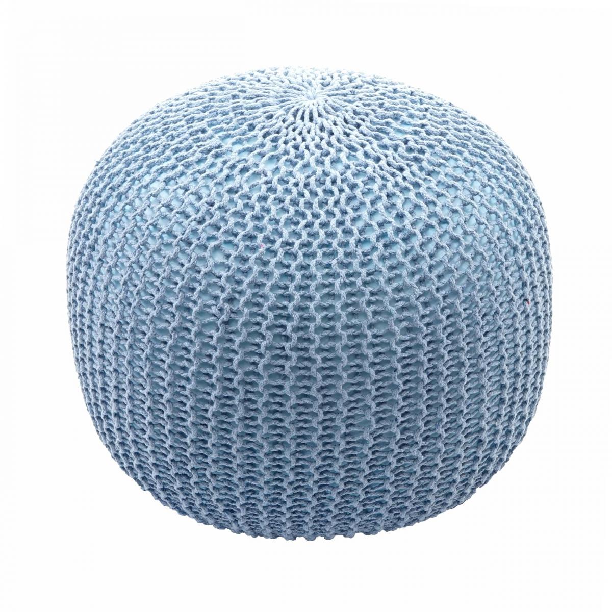 Pouf HWC-E16, Strickhocker Sitzhocker Strickpouf, Strickoptik 40x50cm ~ blau