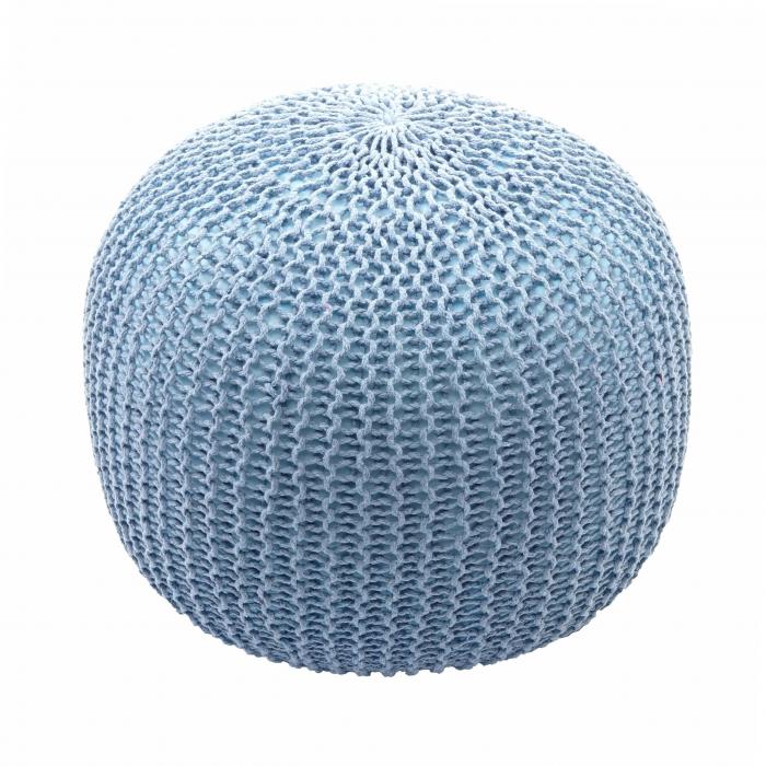 Pouf HWC-E16, Strickhocker Sitzhocker Strickpouf, Strickoptik 40x50cm ~ blau