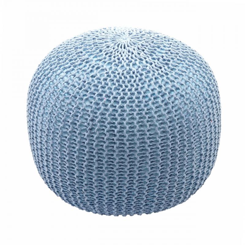 Pouf HWC-E16, Strickhocker Sitzhocker Strickpouf, Strickoptik 40x50cm ~ blau