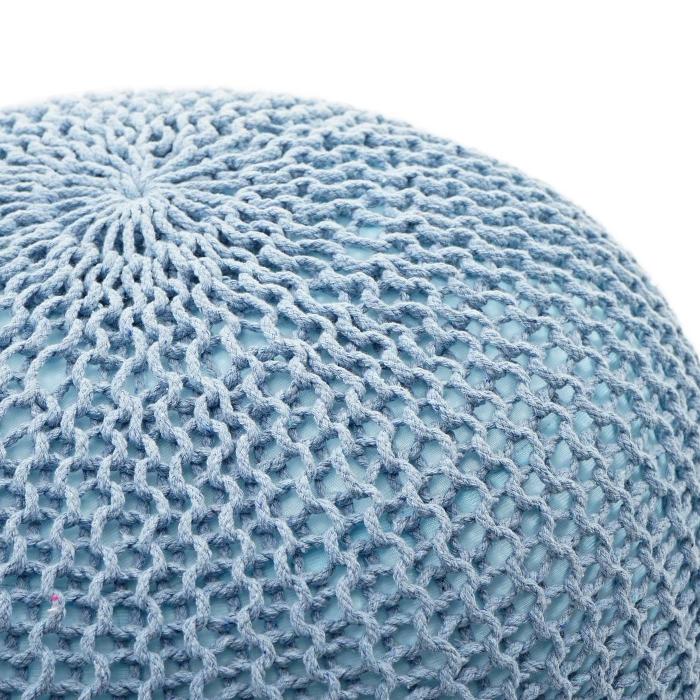 Pouf HWC-E16, Strickhocker Sitzhocker Strickpouf, Strickoptik 40x50cm ~ blau