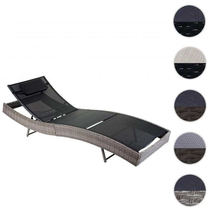 Sonnenliege Savannah, Relaxliege Gartenliege Liege, Poly-Rattan ~ grau, Bezug schwarz