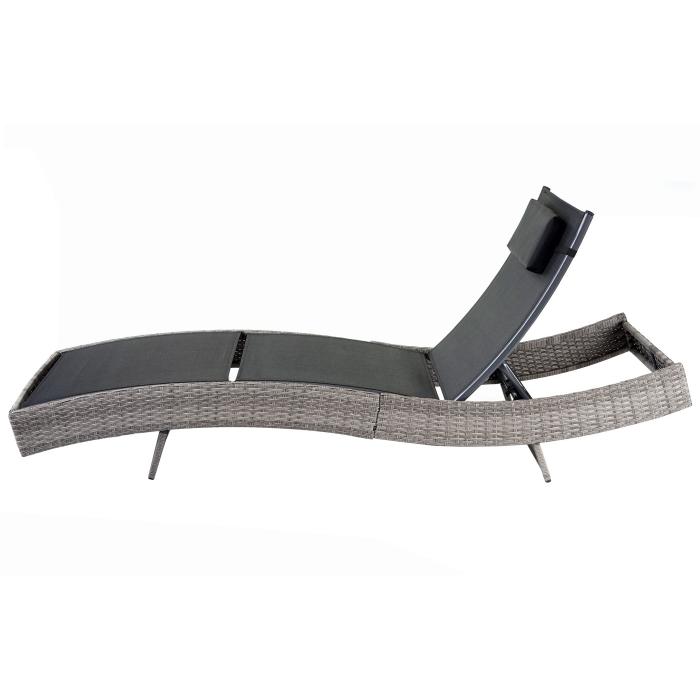 Sonnenliege Savannah, Relaxliege Gartenliege Liege, Poly-Rattan ~ grau, Bezug schwarz