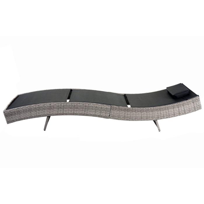Sonnenliege Savannah, Relaxliege Gartenliege Liege, Poly-Rattan ~ grau, Bezug schwarz
