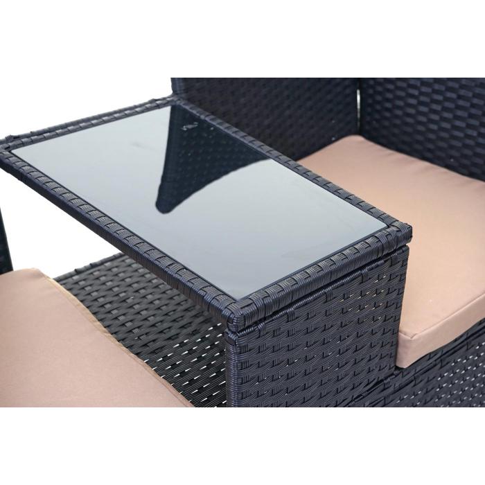 Poly-Rattan Sitzbank mit Tisch HWC-E24, Gartenbank Sitzgruppe Gartensofa, 132cm ~ schwarz, Kissen creme