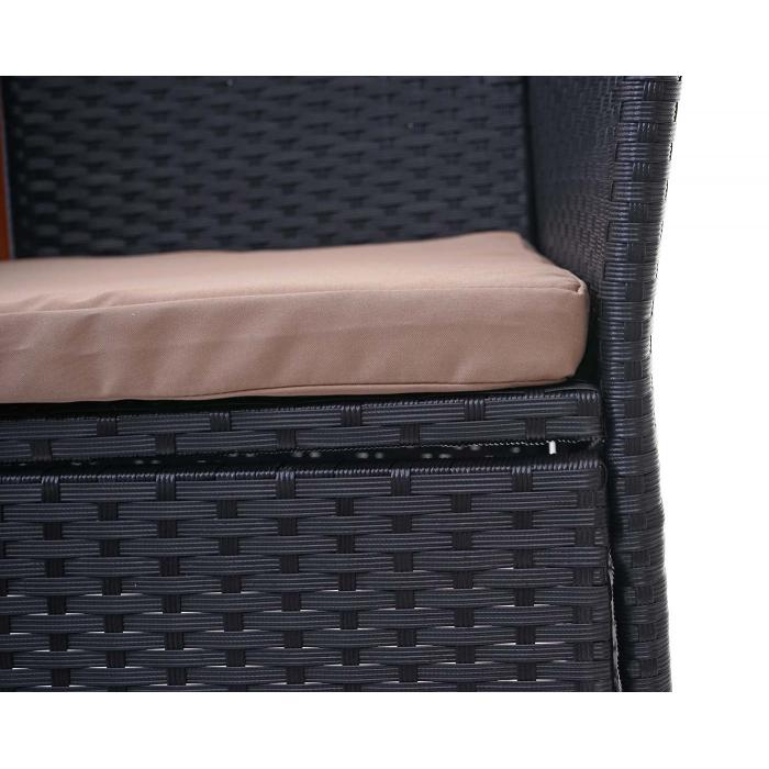 Poly-Rattan Sitzbank mit Tisch HWC-E24, Gartenbank Sitzgruppe Gartensofa, 132cm ~ schwarz, Kissen creme