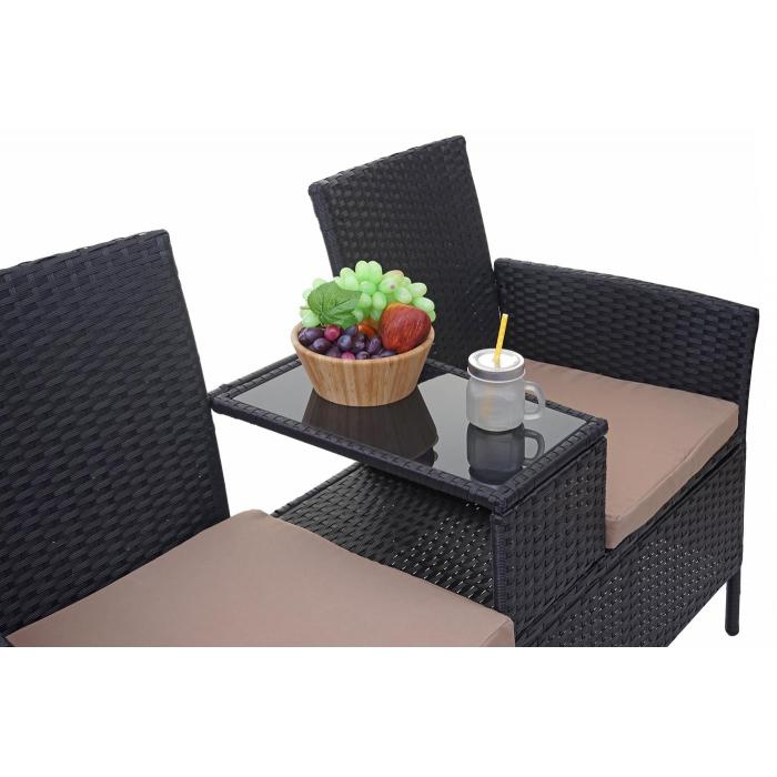 Poly-Rattan Sitzbank mit Tisch HWC-E24, Gartenbank Sitzgruppe Gartensofa, 132cm ~ schwarz, Kissen creme