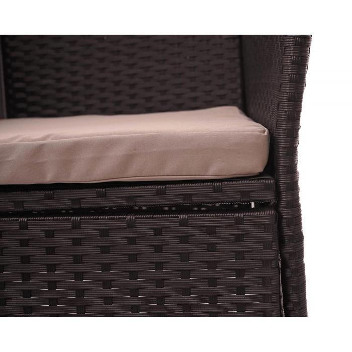 Poly-Rattan Sitzbank mit Tisch HWC-E24, Gartenbank Sitzgruppe Gartensofa, 132cm ~ braun, Kissen creme