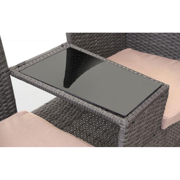 Poly-Rattan Sitzbank mit Tisch HWC-E24, Gartenbank Sitzgruppe Gartensofa, 132cm ~ grau, Kissen creme