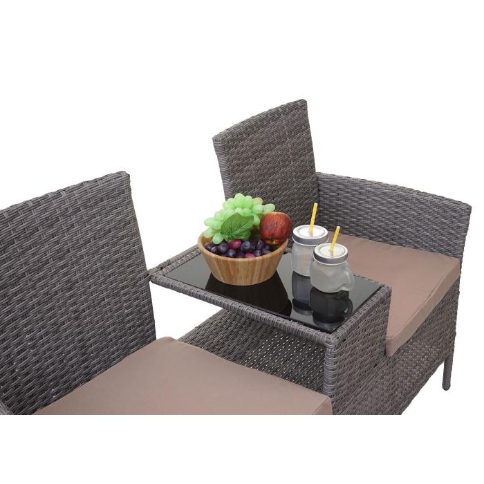 Poly-Rattan Sitzbank mit Tisch HWC-E24, Gartenbank Sitzgruppe Gartensofa, 132cm ~ grau, Kissen creme