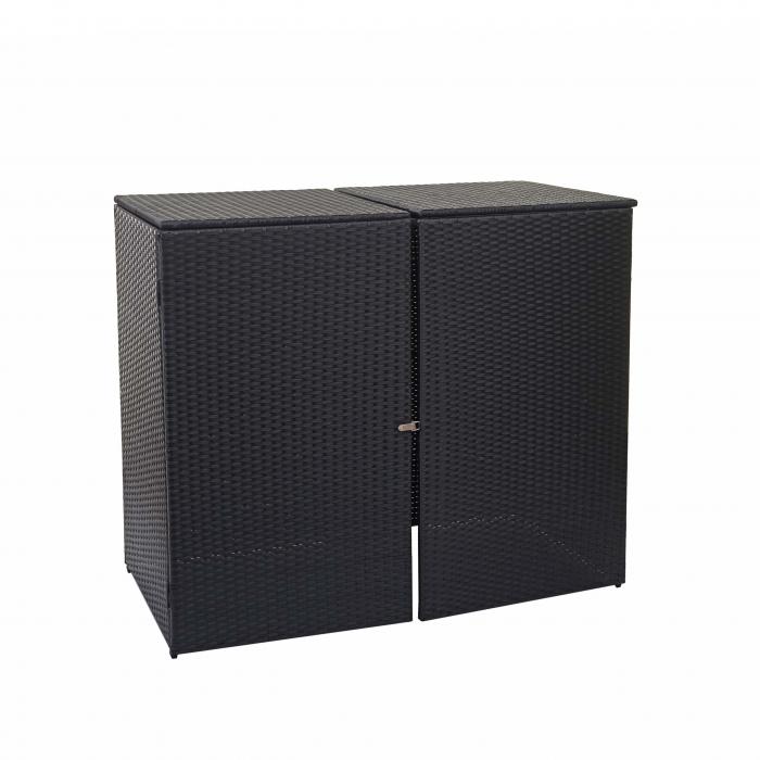 2er-Mlltonnenverkleidung HWC-E25, Mlltonnenbox Mlltonnenabdeckung, Poly-Rattan 2x120l ~ schwarz