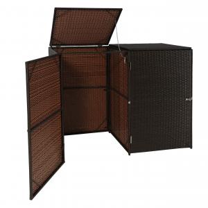 2er-Mlltonnenverkleidung HWC-E25, Mlltonnenbox Mlltonnenabdeckung, Poly-Rattan 2x120l ~ braun