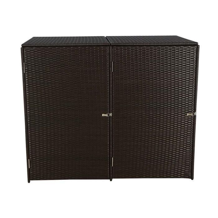 2er-Mlltonnenverkleidung HWC-E25, Mlltonnenbox Mlltonnenabdeckung, Poly-Rattan 2x120l ~ braun