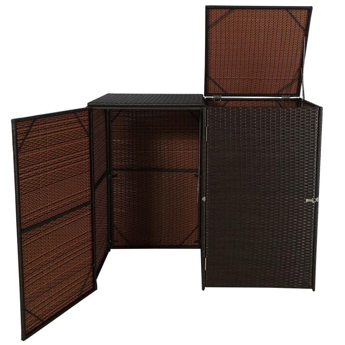 2er-Mlltonnenverkleidung HWC-E25, Mlltonnenbox Mlltonnenabdeckung, Poly-Rattan 2x120l ~ braun