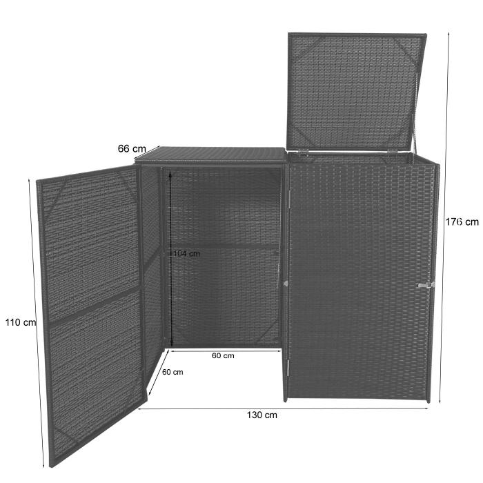 2er-Mlltonnenverkleidung HWC-E25, Mlltonnenbox Mlltonnenabdeckung, Poly-Rattan 2x120l ~ grau