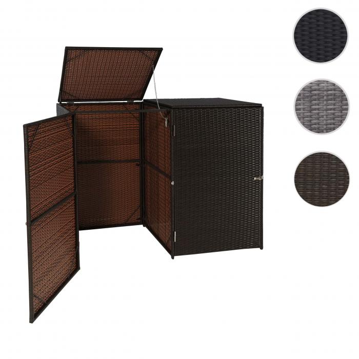 2er-Mlltonnenverkleidung HWC-E25, Mlltonnenbox Mlltonnenabdeckung, Poly-Rattan 2x120l ~ braun