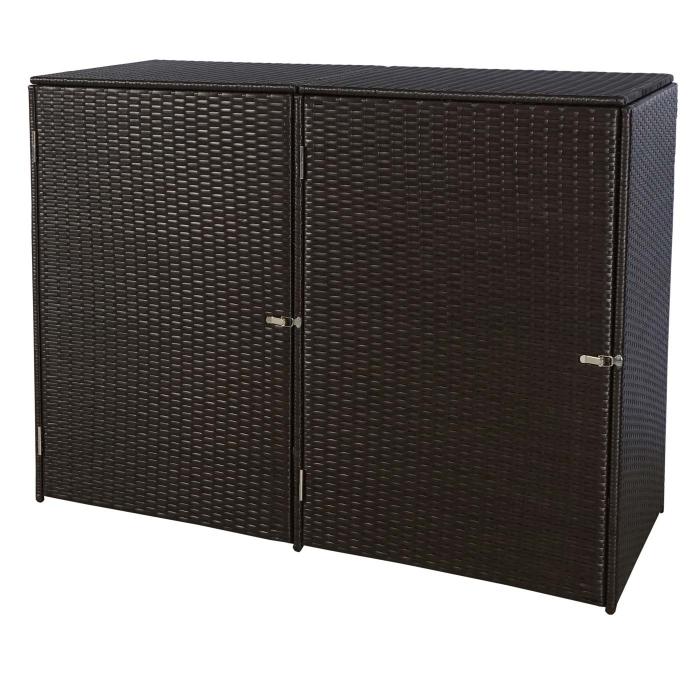 2er-Mlltonnenverkleidung HWC-E25, Mlltonnenbox Mlltonnenabdeckung, Poly-Rattan 2x120l ~ braun