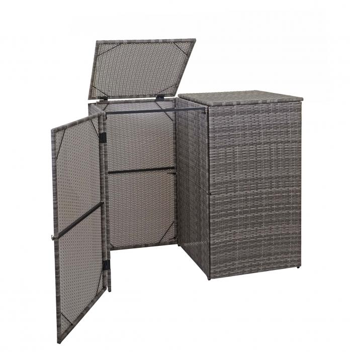 2er-Mlltonnenverkleidung HWC-E25, Mlltonnenbox Mlltonnenabdeckung, Poly-Rattan 2x120l ~ grau