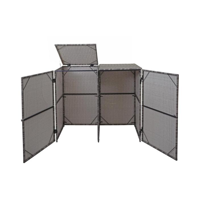 2er-Mlltonnenverkleidung HWC-E25, Mlltonnenbox Mlltonnenabdeckung, Poly-Rattan 2x120l ~ grau