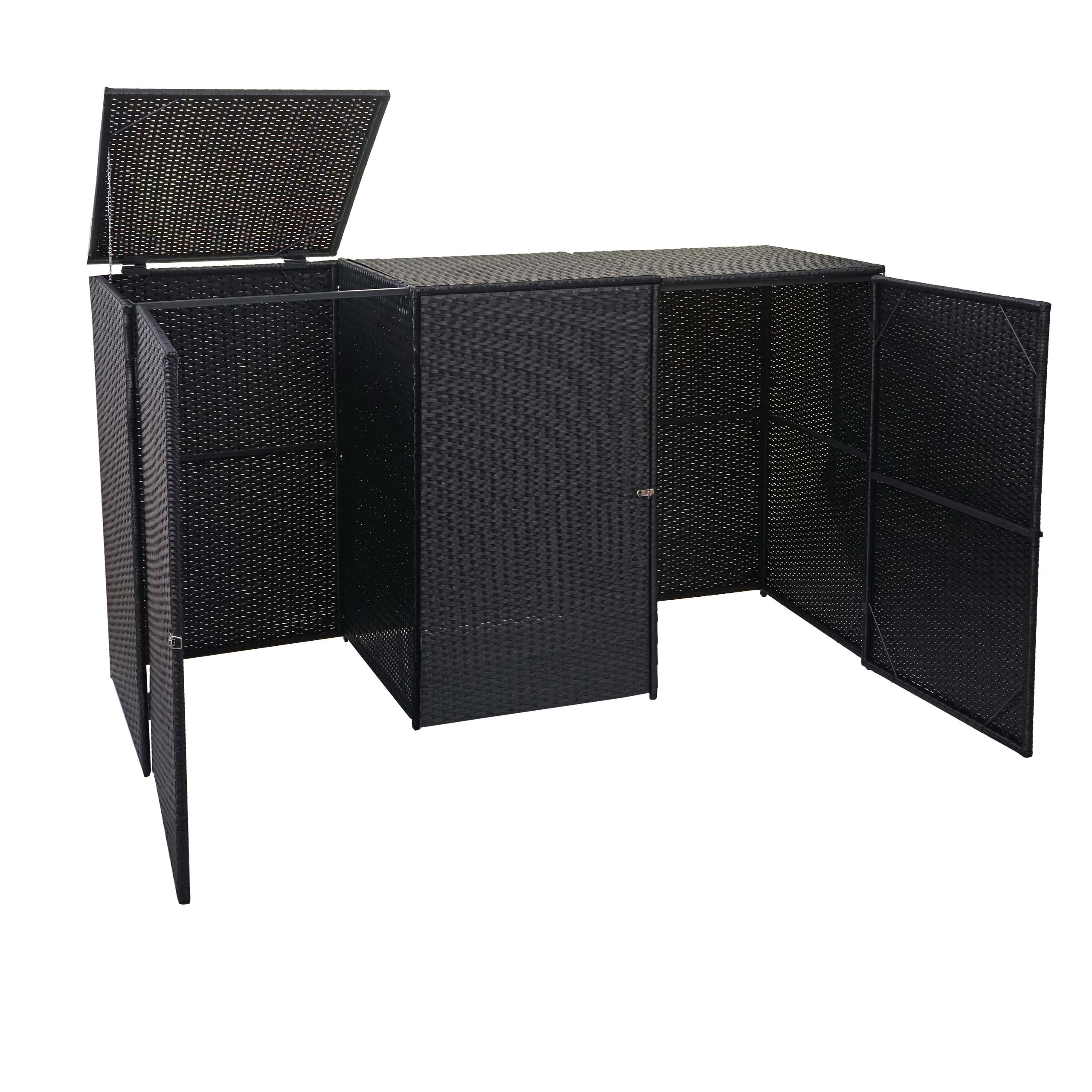 3x copribidoni box spazzatura rifiuti HWC-E25 66x195x110cm acciaio  polyrattan