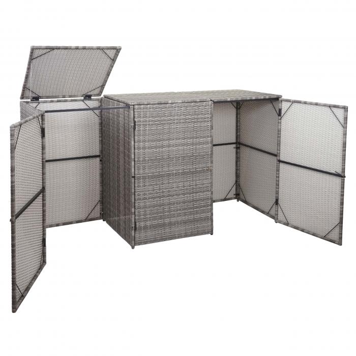 3er-Mlltonnenverkleidung HWC-E25, Mlltonnenbox Mlltonnenabdeckung, Poly-Rattan 3x120l ~ grau