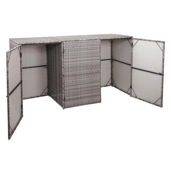 3er-Mlltonnenverkleidung HWC-E25, Mlltonnenbox Mlltonnenabdeckung, Poly-Rattan 3x120l ~ grau