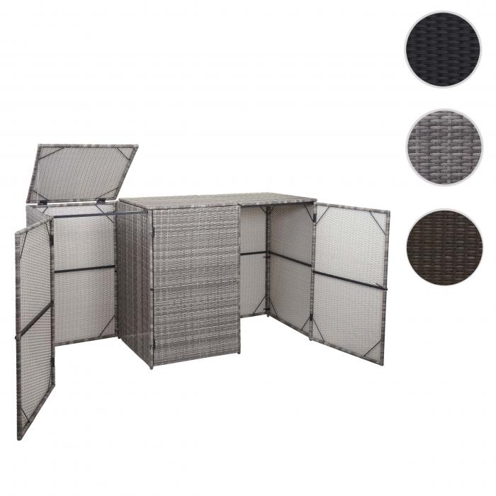 3er-Mlltonnenverkleidung HWC-E25, Mlltonnenbox Mlltonnenabdeckung, Poly-Rattan 3x120l ~ grau