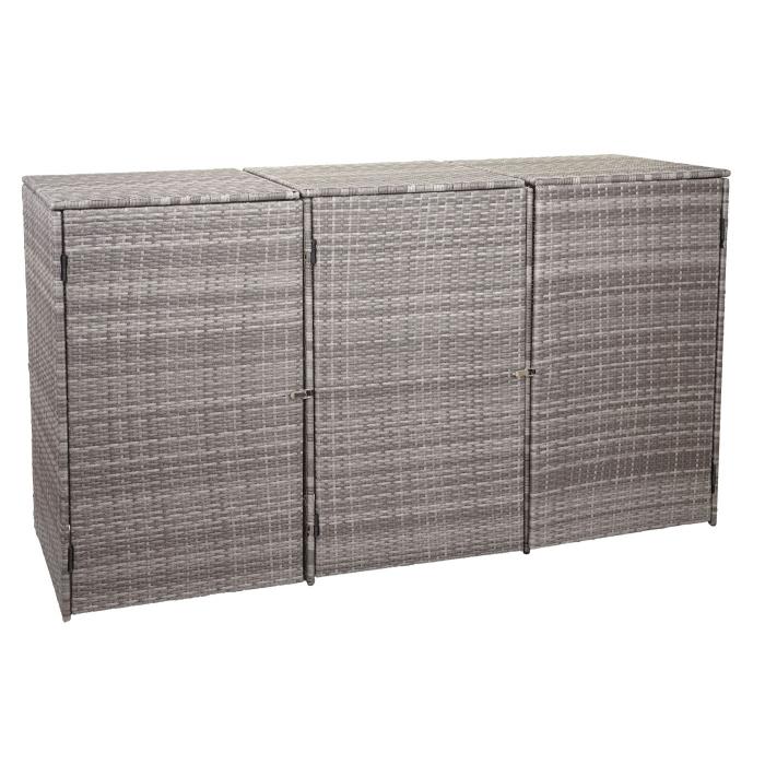 3er-Mlltonnenverkleidung HWC-E25, Mlltonnenbox Mlltonnenabdeckung, Poly-Rattan 3x120l ~ grau