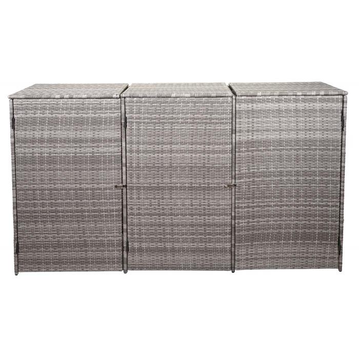 3er-Mlltonnenverkleidung HWC-E25, Mlltonnenbox Mlltonnenabdeckung, Poly-Rattan 3x120l ~ grau