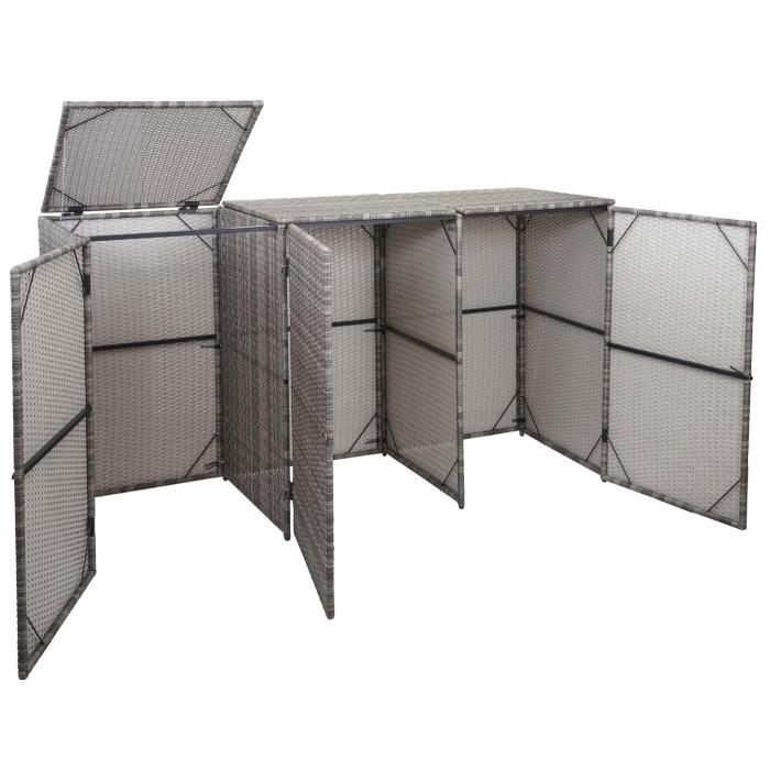 3er-Mlltonnenverkleidung HWC-E25, Mlltonnenbox Mlltonnenabdeckung, Poly-Rattan 3x120l ~ grau