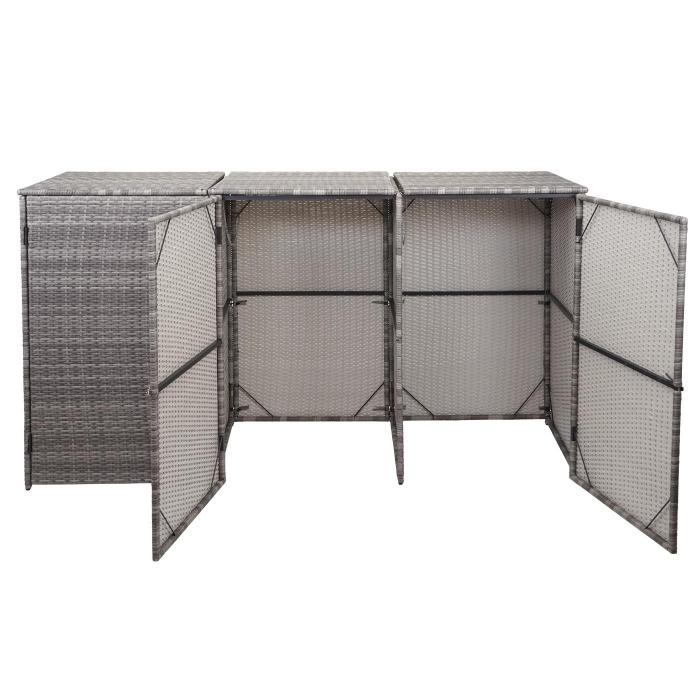 3er-Mlltonnenverkleidung HWC-E25, Mlltonnenbox Mlltonnenabdeckung, Poly-Rattan 3x120l ~ grau