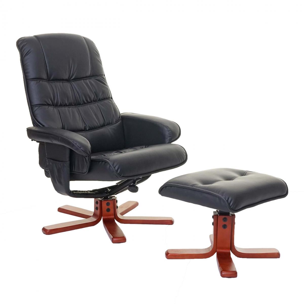 Relaxsessel HWC-E30, Fernsehsessel Liegesessel TV-Sessel mit Hocker, FSC-zertifiziert ~ Kunstleder schwarz