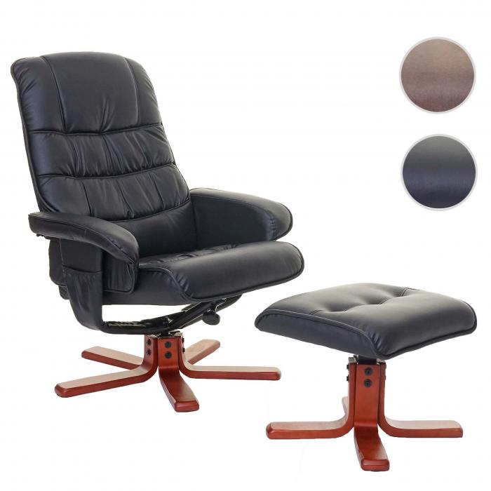 Relaxsessel HWC-E30, Fernsehsessel Liegesessel TV-Sessel mit Hocker, FSC-zertifiziert ~ Kunstleder schwarz