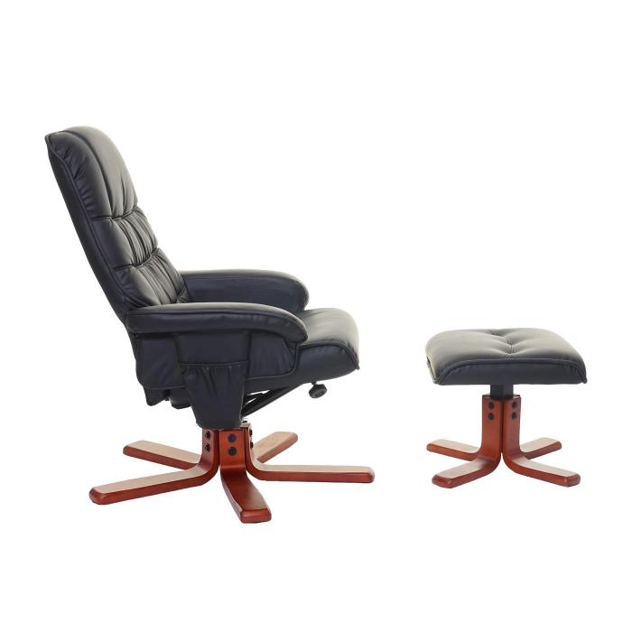 Relaxsessel HWC-E30, Fernsehsessel Liegesessel TV-Sessel mit Hocker, FSC-zertifiziert ~ Kunstleder schwarz