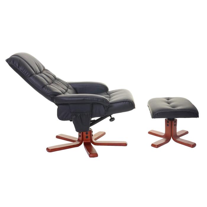 Relaxsessel HWC-E30, Fernsehsessel Liegesessel TV-Sessel mit Hocker, FSC-zertifiziert ~ Kunstleder schwarz