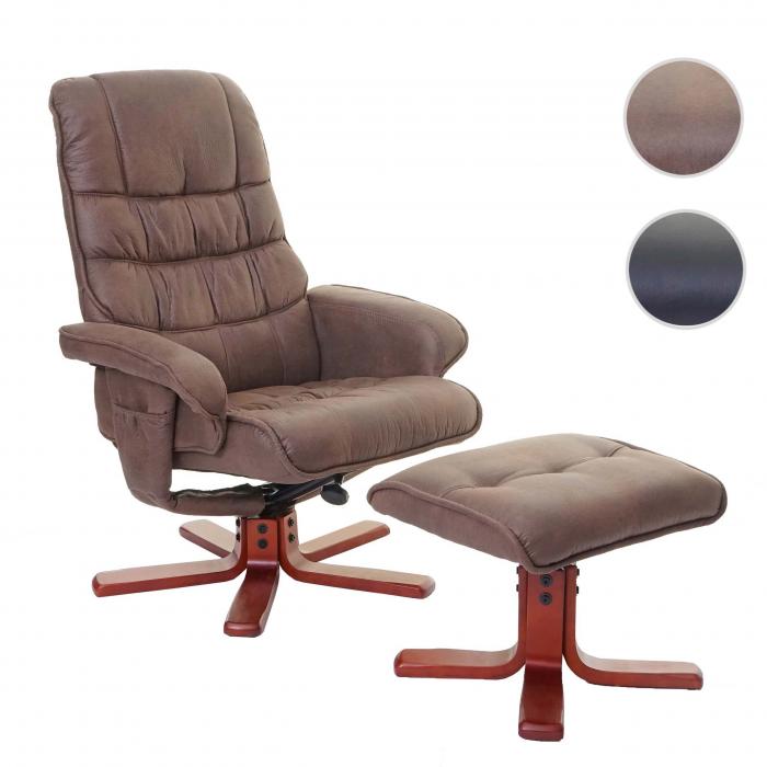 Relaxsessel HWC-E30, Fernsehsessel Liegesessel TV-Sessel mit Hocker ~ Wildlederimitat braun